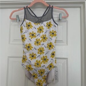 Floral Yellow and Gray Dance Leotard
